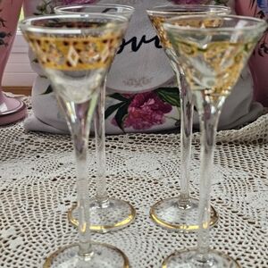 Art Nouveau Cortial Glasses, Martini Shape Small Handpainted Set Of 4 Two Styles